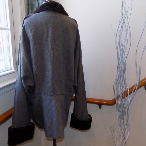 D'ALBERT Vintage Blazer Fur Trim Jacket Brown & Gray Plus Size 14 - Picture 2 of 2